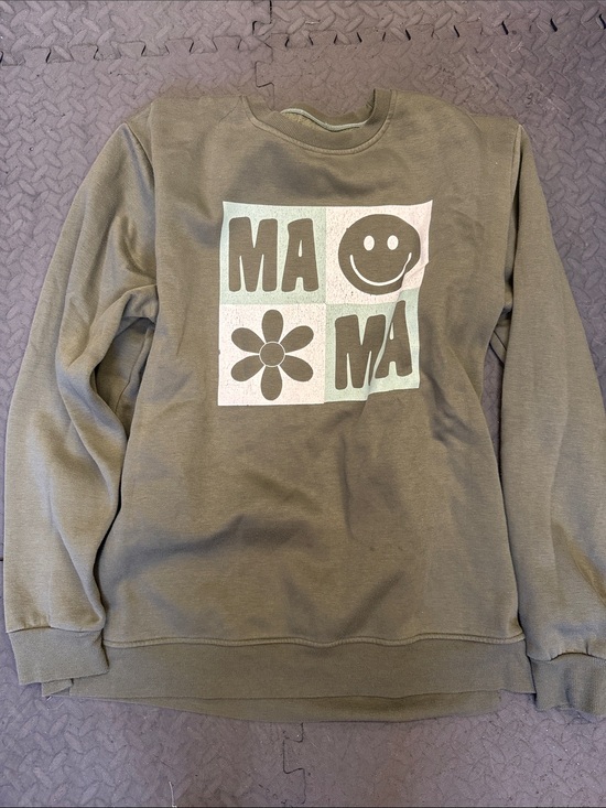 Pink Lily Sweaters - Pink Lily MA MA Olive Green Graphic Crewneck Sweatshirt